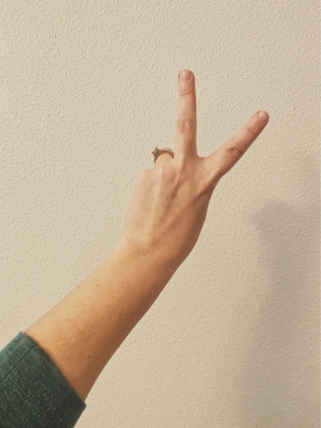 Hand in peace sign